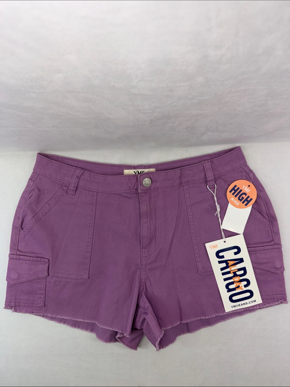 YMI Lavender Cargo High Rise Women's Stretch Raw Hem Shorts